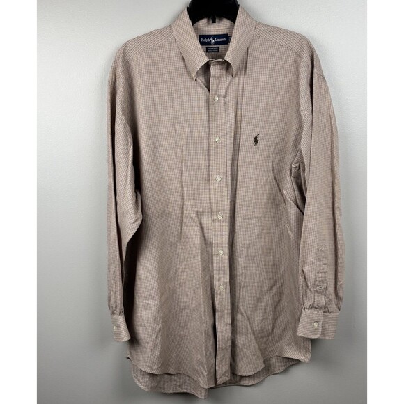 Ralph Lauren Dress shirt Men 16 1/2 - 32/33 Brown XStripe Cotton Oxford Yarmouth - Picture 4 of 6